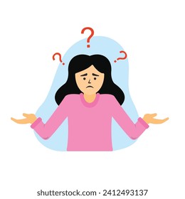 vector illustration of woman wondering, confused, not knowing, flat style illustration