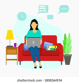 vector illustration of a woman working on a task using his laptop.