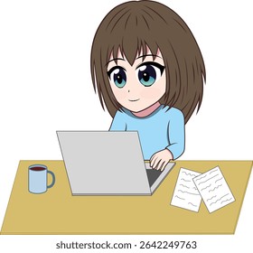 Vector illustration of a woman working remotely from home