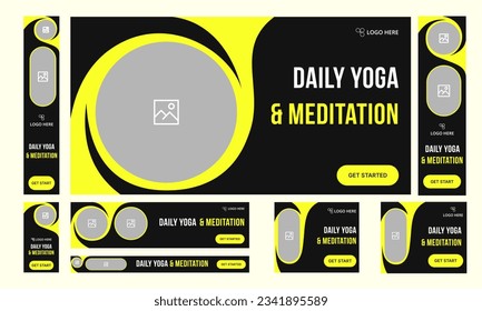 Vector illustration woman yoga banners, meditation services banner design, set of web banner for social media posts, customizable vector eps 10 file format