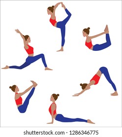 Vector illustration of woman at yoga class. Yoga poses. Sport illustration