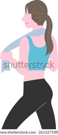 Vector illustration of a woman's back view wiping sweat during workout