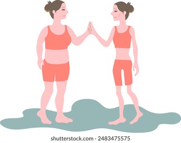 Vector illustration of a woman's body image with eating disorders