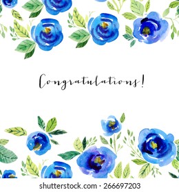 Vector illustration for Woman's Day and different holidays. Cute summer and spring card. Floral pattern with watercolor flowers on the white background. Isolated peonies