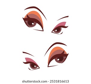 Ilustração vetorial do olho de uma mulher com um olhar dramático de maquiagem de sombra. Ideal para revistas de moda, blogs de beleza, ou como um design de tatuagem.