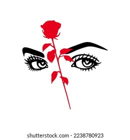 vector illustration of a woman's eye and a rose