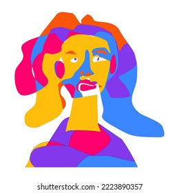 ilustración vectorial del rostro de una mujer, carácter abstracto de espontaneidad