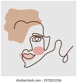 Vector illustration of a woman's face . Linear art .