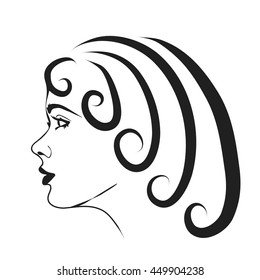 Vector illustration of a woman's face on white background.