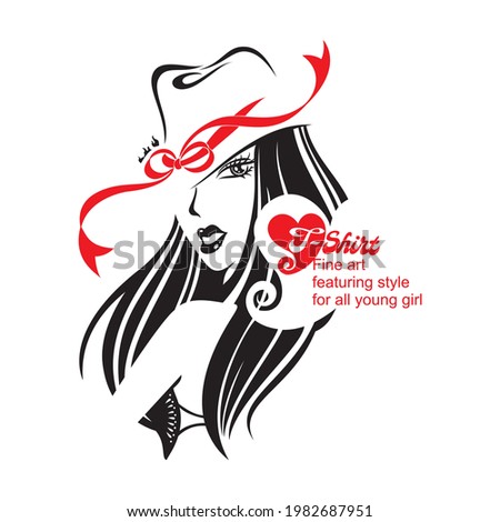 Vector illustration of woman's face wearing hat