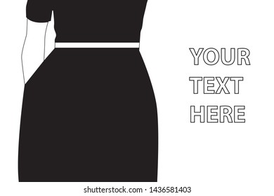 Vector illustration of a woman`s figure in a black dress on a white background