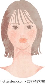 Vector illustration of a woman's frontal watercolor style