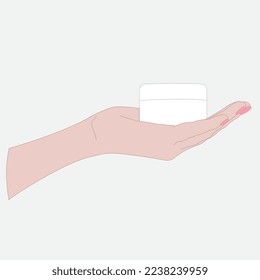 Vector illustration of a woman's hand with a cream on the palm, light skin tone