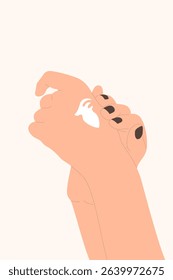 Vector illustration of a woman's hand with moisturizing cream on it.