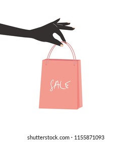 Vector illustration of woman's hand and shopping bag