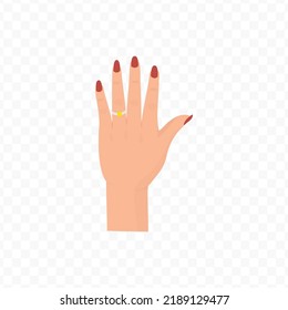Illustration vectorielle de la main de la femme utilisant du vernis à ongles et de l'anneau. Image vectorielle colorée pour la création de site web .Design simple sur fond transparent (PNG).