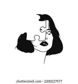 vector illustration of a woman's head with a concept puzzle