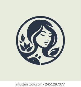 vector illustration of woman's head and leaves logo design suitable for skin beauty care