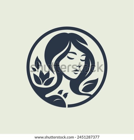 vector illustration of woman's head and leaves logo design suitable for skin beauty care