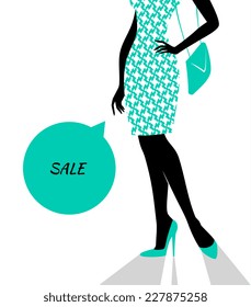 Vector illustration of Woman's silhouette image in blue