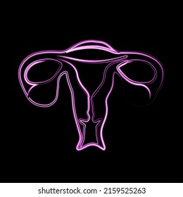 Vector illustration of a woman's uterus with neon effect.