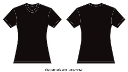 Vector illustration of women black shirt, front and back design, isolated on white