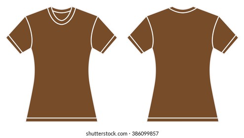 Vector illustration of women brown shirt, front and back design, isolated on white