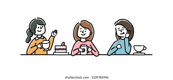 Vector illustration of women in cafe