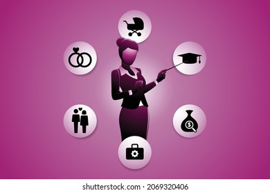 Vector illustration of women choose education career between other choice