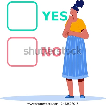Vector Illustration Of A Women Confused Whether To Choose Yes Or No Option