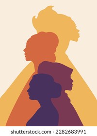 Vector illustration of women of different nationalities. Poster for the Women's Day holiday, March 8.