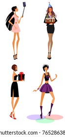 Vector illustration of women in different situations