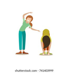 Vector illustration of women doing charging workout. Training outside people concept flat style design element, icon isolated on white background.