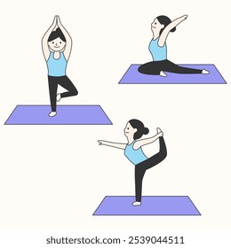 Vector illustration of women doing yoga.