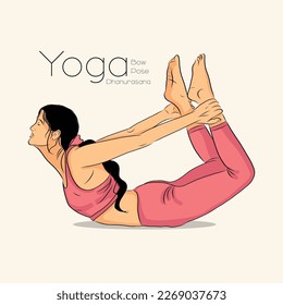 Vector illustration of a women doing yoya bow pose, dhanurasan.