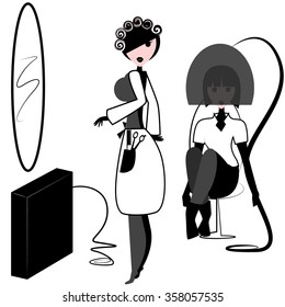 Vector illustration of women in a hairdressing salon.