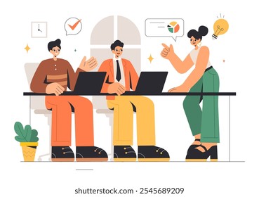 Vector Illustration of Women Leaders in Business, featuring a Female Leader in Meetings Focused on Career Growth, Victory, and Goal Achievement
