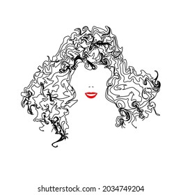 Vector illustration of women long hair style icon, woman face logo on white background for beauty salon.