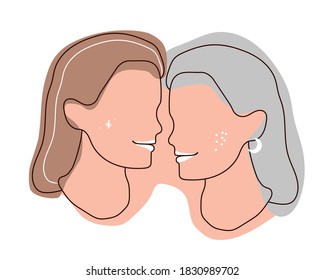 Vector illustration of women. Minimalistic boho style poster. Girl power concept