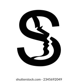 Ilustración vectorial de la letra S del logotipo de monograma femenino en fondo negro con efecto de brillo dorado