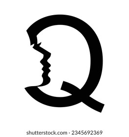 Ilustración vectorial de la letra Q del logotipo de monograma femenino en fondo negro con efecto de brillo dorado