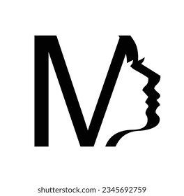 A vector illustration of Women Monogram Logo Vector Illustration Letter M in black background with gold shine effect
