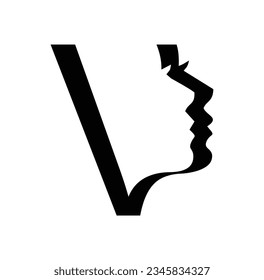 A vector illustration of Women Monogram Logo Vector Illustration Letter V in black background with gold shine effect