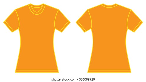Vector illustration of women orange shirt, front and back design, isolated on white