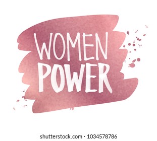 Vector illustration of Women Power slogan lettering on rose gold banner.