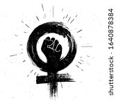 Vector illustration women resist symbol. Raised fist icon. Female gender and  feminism logo design.