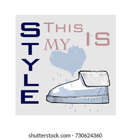 Vector illustration of Women seamless Hand drawn pattern with winter shoes. Fashion elegance footwear for female. Comfort for legs.