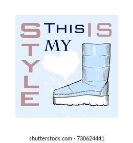 Vector illustration of Women seamless Hand drawn pattern with winter shoes. Fashion elegance footwear for female. Comfort for legs.