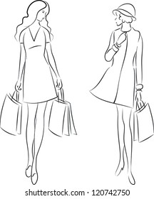 vector illustration of women with shopping bags