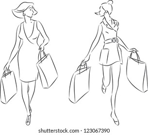 vector illustration of women with shopping bags